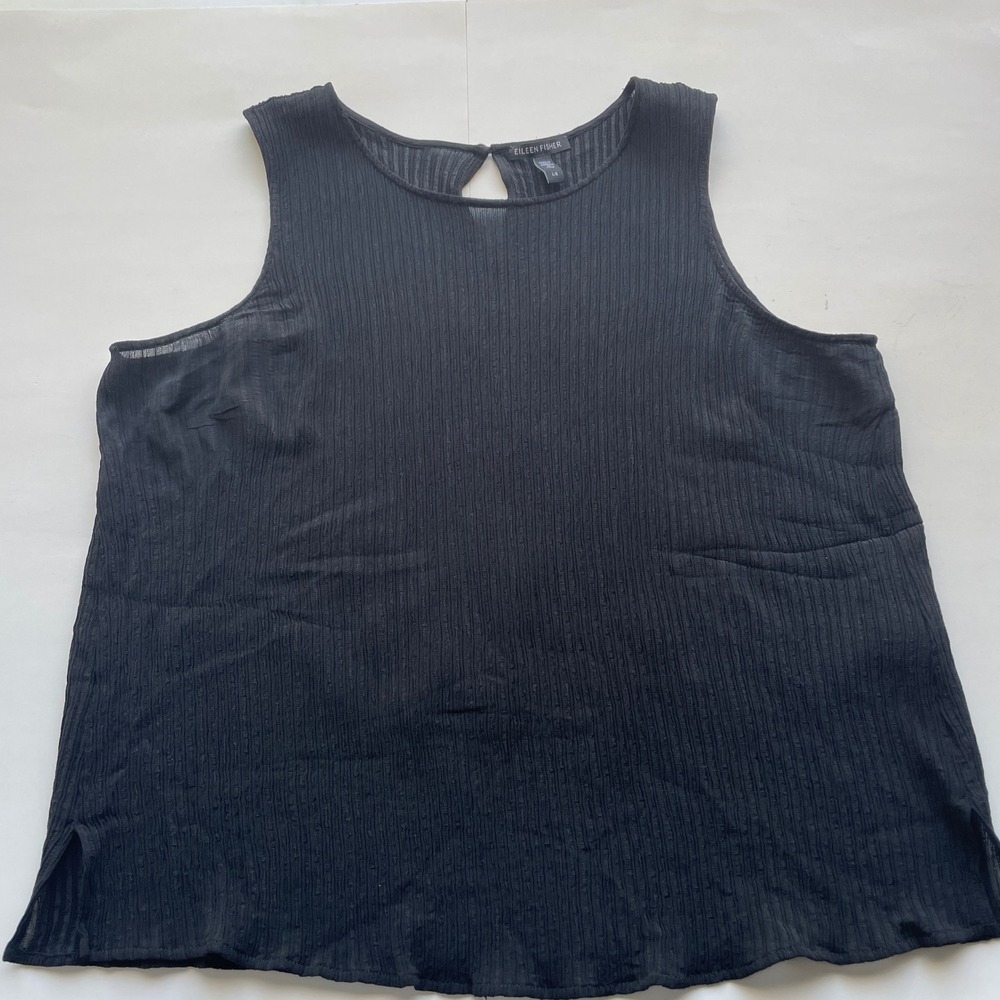 Eileen Fisher Sleeveless Blouse Textured Keyhole Back Black Large Capsule Luxury